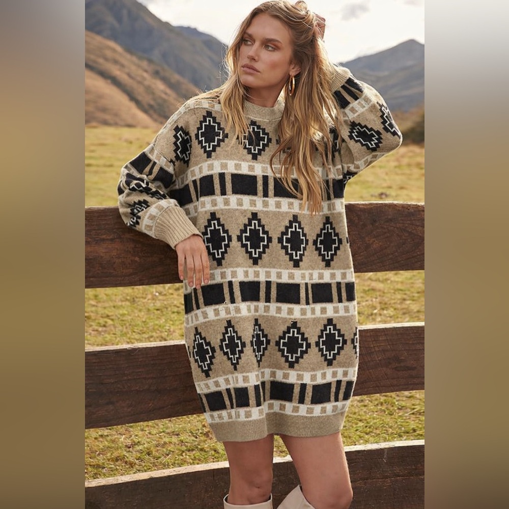 New York and Company Aztec Geo Sweater Dress Medium